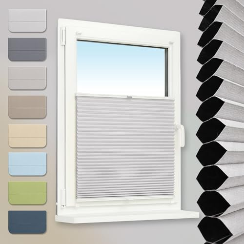 Plisart Bikakeplissé Klemmfix utan borrning, 100 % mörkläggning, Honeycomb rullgardin tvåfärgad, vit-vit, 45 x 100 cm – termisk vikgardin med metallklämmor för fönster och dörr, persienn, veckad
