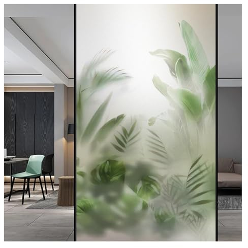 PelíCula Ventanas Película de Ventana privacidad, Bloqueo, Control Calor, revestimientos Ventanas, Adhesivo estático for Vidrio Decorativa Plantas Verdes Vinilos Mampara BañO(A,60X160cm WXH)