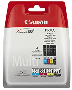 Canon CLI-551 C M Y BK Pack of 4 cartridges (Black Cyan Magenta Yellow) Genuine Canon (Plastic Pack )