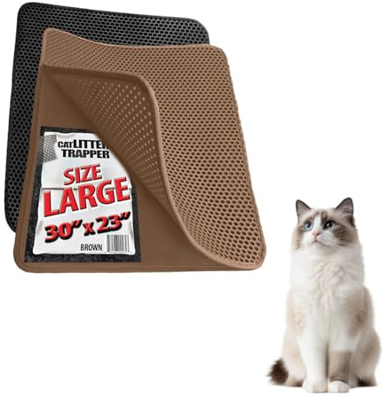 iPrimio Large Cat Litter Trapper Mat w/ Urine/Waterproof Layer - Larger Holes w/ Urine Puppy Pad Option - Cat Litter Mat, Light and Soft (Brown Color)
