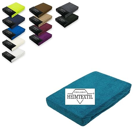 EXKLUSIV HEIMTEXTIL Frottee Spannbettlaken Marke 120 x 200 cm 80% Baumwolle, 20% Polyester Öko - Tex Zertifiziert, Markenqualität, Matratzenhöhe bis 25 cm, Petrol