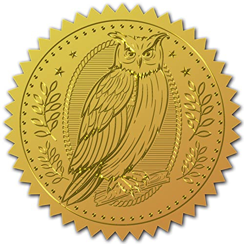 CRASPIRE 100 st guldfolie klistermärken präglade certifikattätningar självhäftande medalj dekoration certifiering examen företag notarie kuvert (uggla)