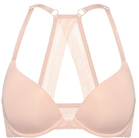 DOBREVA Dam push up-bh med framknäppning racerback | Brottarrygg, Spetsrygg, Vadderad, Djup urringning, T-shirt, Urringning, Sexig, Dejting, Mjuk, Vardags, Stödjande