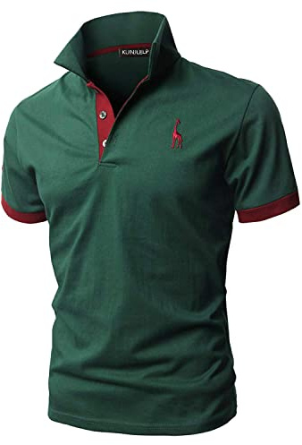 KUNJLELP Polo Uomo Manica Corta Ricamo di Giraffa Estive T-Shirt M-3XL Maglietta Camicia Abbigliamento da Lavoro,A-Verde,M