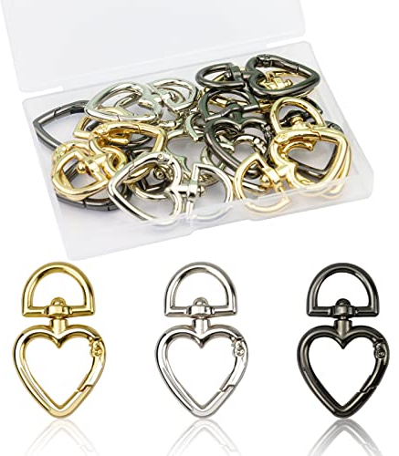 FRUHLING 15 Stück Herz Schlüsselanhänger Drehbare Karabinerhaken Schlüsselring D Ring Karabiner Schwenker Hummer Haken für Taschen Handtasche DIY Schmuckherstellung