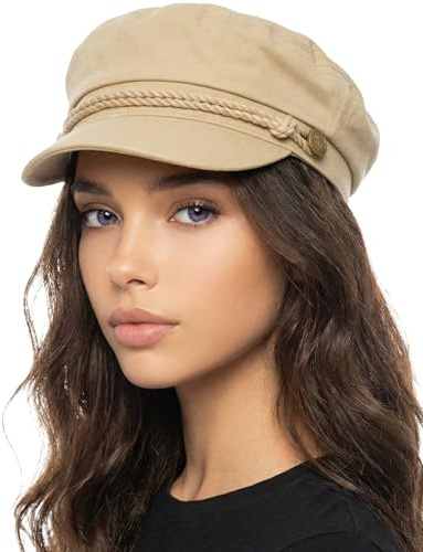 Funky Junque Cotton Newsboy Hat for Women – Trendy Greek Fisherman Cap, Classic Baker Boy Newsies Hats, Stylish Lightweight Ladies Cap - Khaki