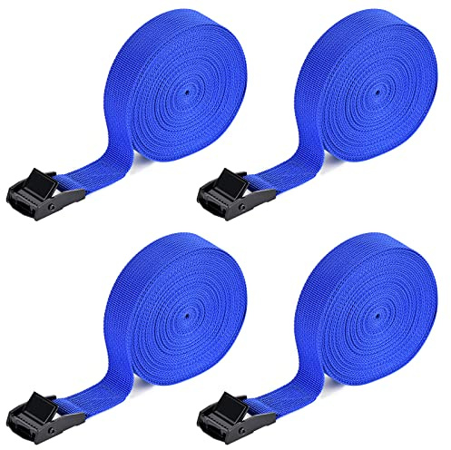 Kshineni 4 Pcs Ratchet Tie Down Straps, 6 m x 25 mm Lashing Buckle Strap | Heavy Duty, Maximum 250 kg, Blue Roof Rack Strap, Tensioning Belts Buckle, For Trucks, Cargo, Motorcycle, Trailer, Luggage