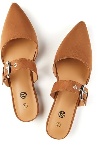 Rekayla Mules for Women Flats Comfortable Closed Pointed Toe Women Adjustable Mules Shoes Brown Size 8.5