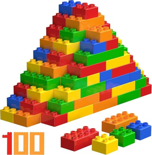 WYSWYG 100 Pcs Big Building Blocks Set, Large Construction Bricks Compatible with All Major Brands, Preschool STEM Educational Toys Classic Bulk Gift for Toddlers Boys Girls Ages 3-8