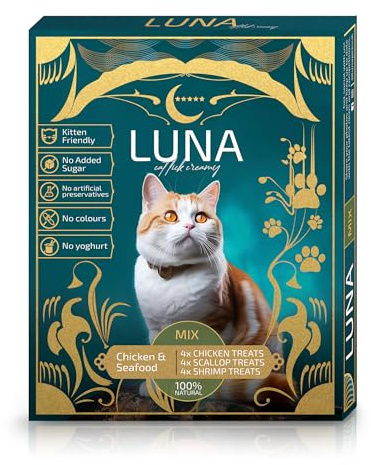 LUNA Premium Lickable Cat Treats 100% Natural Creamy Kitten Food & Kitten Treats for Kitty, Adult Senior Cat Food, Kitten Food Weet, Cat Food Gravy, Wet Cat Food 12Pack (Chicken, Scallop, Shrimp)