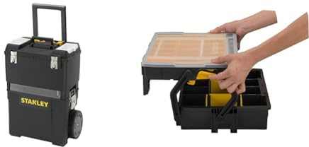 Stanley 1-93-968 Centre de Projet mobile - Éléments Autonomes - Organiseurs Sur Le Couvercle & STST1-75540 Boîte à Compartiments Sortlevel 23 Compartiemnts - Profondeur 79mm