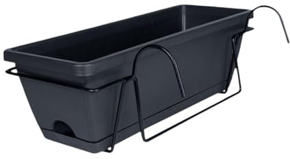 Milageto Fence Planters Balcony Hanging Planter Railing Planter Long Planters Square Plant Pots Window Box Planter with Drainage Hole Removable Tray 43x19x15cm Flower Pot for Outdoor Garden Troughs