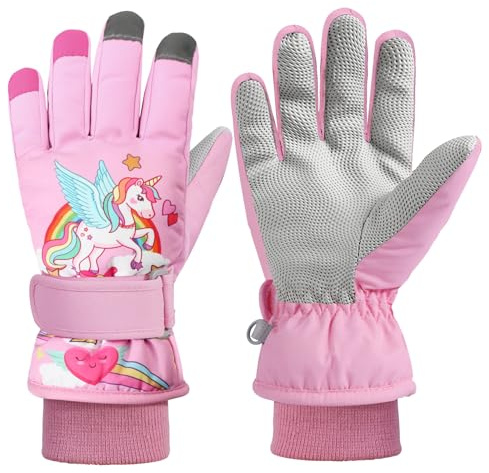 QKURT Guantes de esquí para niños, Guantes Gruesos de Invierno cálidos, Manoplas de Nieve a Prueba de Viento, Guantes para niños para Clima frío, Guantes de Trineo, Guantes de Snowboard
