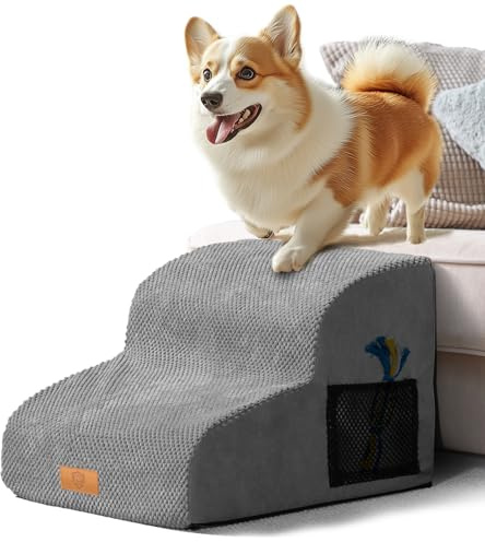 Masthome Dog Steps for Sofa,2-Step Non-Slip Dog Ramp with Removable & Washable Cover,30D High Density Foam Dog Stairs for Small Dogs Senior Injured Pets,40 x 30 x 40cm,Grey