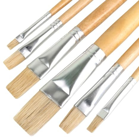 Flach Borstenpinsel Perfekt für präzises Malen und Lackieren (6 Stück | 1x [ 6mm, 8mm, 10mm, 12mm, 18mm, 24mm])