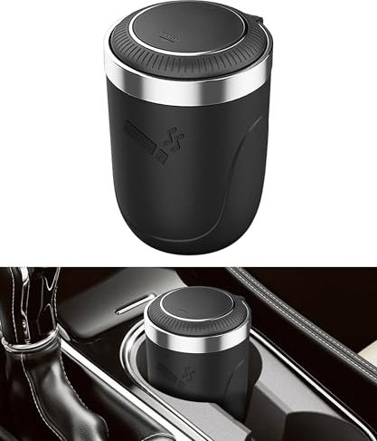 Flaconi Aschenbecher Auto,Auto Aschenbecher Mit Deckle,Auto Aschenbecher Mit Deckel und Licht,Selbstverlöschender Aschenbecher Für Autos Outdoor,Geeignet für Aschenbecher im Autoinnenraum (Schwarz)