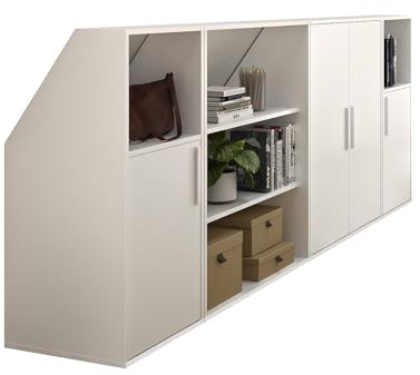 Vente-unique-Schrank unter Dachschräge mit 4 Türen, 2 Regalböden & 2 Fächern - Weiß - ADEZIO