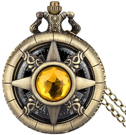 Sionhiuo Reloj de Bolsillo con Cadena, Reloj de Bolsillo con Piedras Preciosas de Cuerda Manual con Cadena, Reloj de Bolsillo Vintage de Cobre Steampunk para Hombres y Mujeres, P5031, Refer to