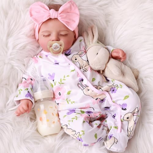 BABESIDE Muñeca Reborn - Bebé Reborn Niña de 50 cm, Bebes Reborn Realista con Cuerpo de Tela, Muñeco Durmiendo con Accesorios de Ropa para Niñas de 3 Años o más