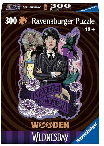 Ravensburger - Puzzle en Bois - Mercredi - 300 pièces Robustes et Naturelles Dont 25 Figurines en Bois (Whimsies) - Qualité Premium - pour Enfants et Adultes à partir de 10 Ans - 12001538