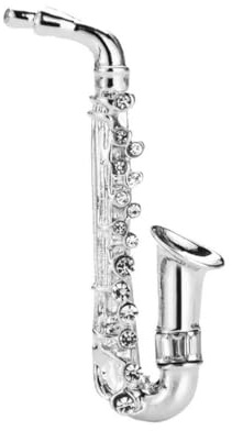 Broche bijou épingle saxophone argenté en acier inoxydable.