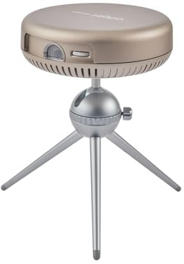 Adget iSpace2 Smart Mini Projector, 1080P Portable Projector with WiFi and Bluetooth, 360° Bluetooth Speaker, Tripod Included, Android 9.0 Rechargeable Pocket Projector for Outdoors Indoor Use(Greige)