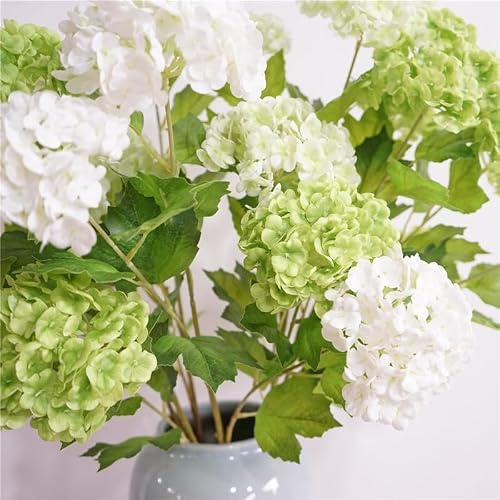 Artificial Snowball Bush Viburnum - 2 Stems 68cm Realistic Fake Flowers with 13cm White & Green Blooms, UV Resistant for Wedding Home Garden Decor