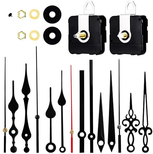 Esteopt 2 Stücke Uhrwerk für Wanduhr 16/22mm, uhrwerke zum selbsteinbau mit 5 Sets Uhrzeiger Zeiger