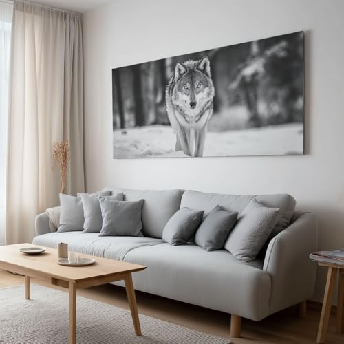 Lienzo Cuadros murales Sala de Estar Baño Cuadros 120 x 60 cm Negro Blanco Animal Lobo Lienzo Pintura Mural Decoración Habitación Decoración de Pared Regalo Arte de Pared