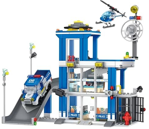 City Polizei-Bausteine, 601 Teile Stadtpolizei Architektur Serie Klemmbausteine mit Polizeiautos, Modulares Straßenansicht Bausatz, STEM Spielzeug, Geschenke für Erwachsene und Jugendliche