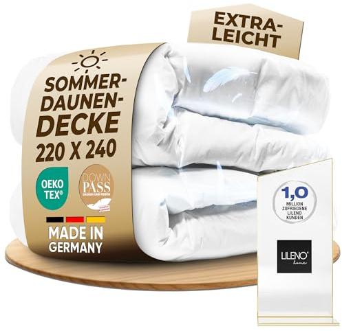 LILENO HOME Premium täcke 220 x 240 dun (90 % dun/10 % fjädrar) – viskande tyst och molnmjukt – extra lätt täcke 220 x 240 – tillverkat i Tyskland, Oeko-Tex och 60 °C tvättbar sommarfilt