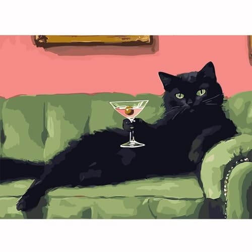 LuminaVerde Diamond Painting per Adulti, Kit Pittura a Numeri con Gatto Nero per Principianti, Divertente Set Tela Fai da Te per Decorazione Parete
