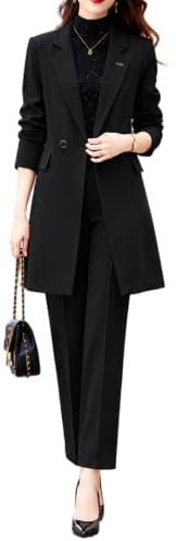 JJDFW - Completo da donna con blazer a doppio petto e pantaloni a gamba larga, a vita alta, dritti, per matrimoni, ufficio, interviste, Nero (giacca e pantaloni), 4XL