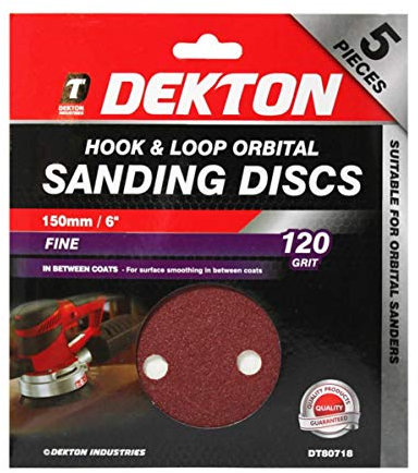 Dekton 5PC Hook and Loop Orbital Sanding Discs 150mm/Extra Coarse - 120 Grit | Ideal for Orbital Sanders | Multi-Surface Use on Wood, Metal, Plaster, Plastics & Paint | Heavy-Duty Sanding Performance