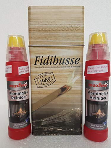 Fidibusse Brunner Lot de 50 allume-feu allume-feu + gel nettoyant pour verre de cheminée avec brosse, 2 bouteilles de 200 ml