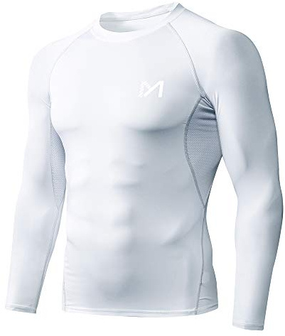 MEETYOO Camisa de compresión para Hombre, Blanco, Medium