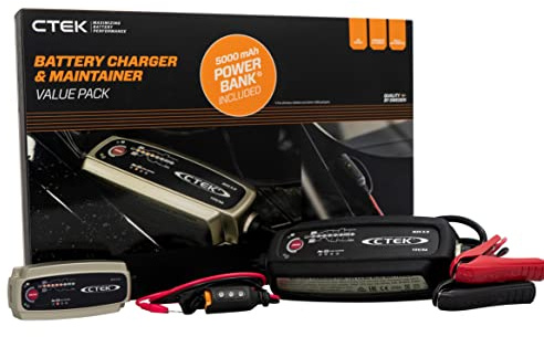 CTEK 40-362 MXS5.0 Value Pack, containing MXS5.0 Charger, protective Bumper, Comfort Connector and a FREE 5000mAh power bank