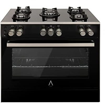 ALPHA Cocina de Gas VULCANO ELITE-90 Cristal Negro. Encendido automático y temporizador en horno. **Alta Gama**