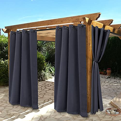 BONZER Waterproof Indoor/Outdoor Curtains for Patio - Thermal Insulated, Sun Blocking Grommet Blackout Curtains for Bedroom, Porch, Living Room, Pergola, Cabana, 2 Panels, 52 x 120 inch, Dark Grey