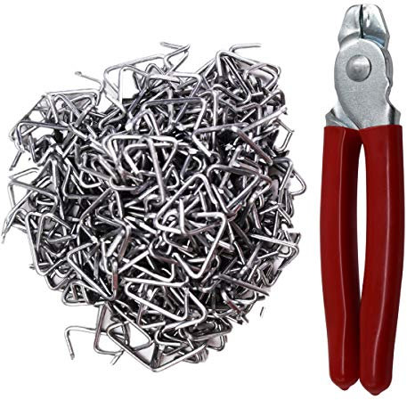 HARDK Hog Ring Pliers set Straight with 500PCS Galvanized Hog Rings - Perfect for Furniture Upholstery, Auto Upholstery, Plastic Meat & Sausage Casings
