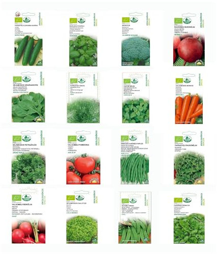 Nojus Set di semi da collezione di ortaggi ed erbe - 16 confezioni - Starter kit di semi di piante varie - Sementi da giardino Piante BIO - Scatola di semi di ortaggi 16 varietà