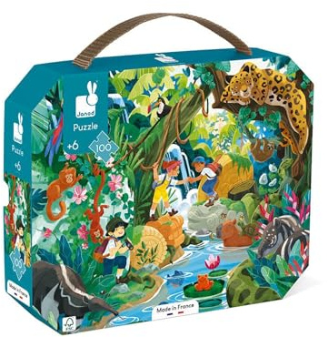 Janod - Puzzle Enfant Aventure Inca 100 Pièces - Jeu Educatif Motricité Fine et Concentration - Valisette Poignée - Fabriqué en France - Certifié FSC - Encres Végétales - Dès 6 ans, J02667