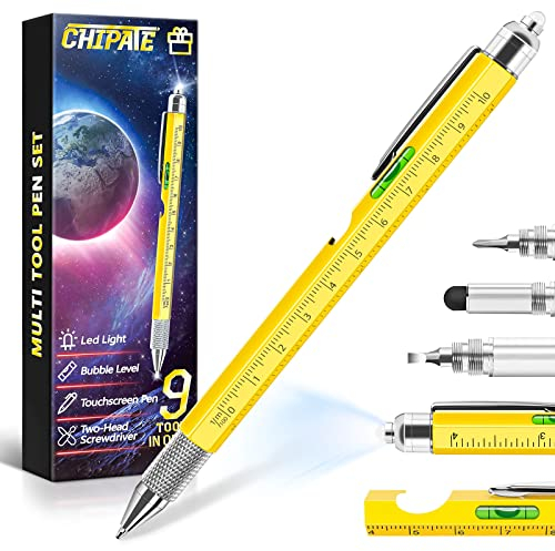 Chipate Gifts for Men, 9 in 1 Multi Tool Pen Mens Gifts, Birthday Gifts for Him, Mens Gifts for Christmas, Stocking Fillers for Men