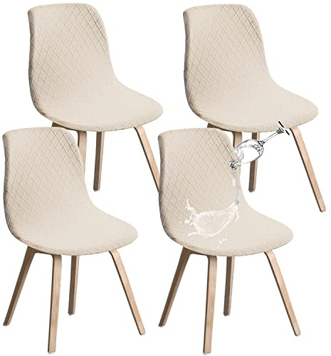 JUNZHE Shell Dining Chair Covers, Stretch Retro Chair Slipcovers Washable Removable Chair protector for Dining Room, Kitchen, Restaurant, Hotel (Beige, Set of 4)