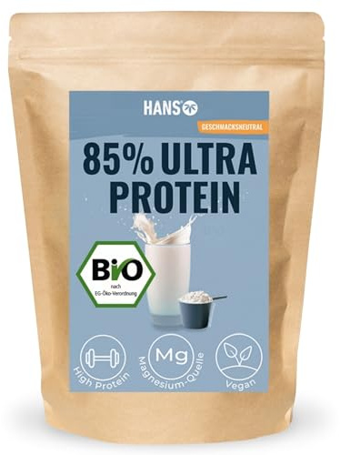 HANS Brainfood 85% Bio ULTRA fermentiertes Erbsen-, Reis- & Hanfprotein 1kg neutral - Veganes Proteinpulver - Bio Proteinpulver in Rohkostqualität aus Erbsenprotein, Reisprotein, Hanfprotein