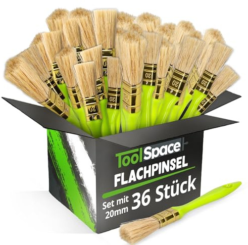 ToolSpace 36er Set Flachpinsel - 20 mm - Flachpinsel zum Malen - Ergonomischer Kunststoffgriff - Naturborsten mit Synthetikborstenmischung - Dichte Borsten - Für alle Arten von Farbe.
