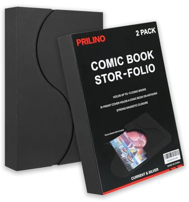 2-Pack Black Comic Book Stor-Folio - Storage Box for Current and Silver Age Comics, Portable Folio With Strong Magnetic Closure, Ideal for Conventions