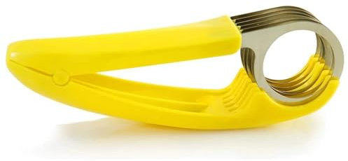Aczyqws 1 PCS Banana Slicer,ABS + Stainless Steel Fruit and Vegetable Salad Peeler Cutter Kitchen Tools for Banana, Sausage, Strawberry,Grape,Multi Functional Fruit Salad Slicer Cutter(Yellow)