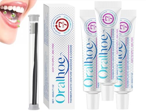 Zahnersatz-Silikon-Reline-Kit, thermoplastisches Zahnersatz-Klebekissen, Klebstoff für Zahnprothesen, einfach zu verwenden, tragbares weiches Zahnersatz-Kit für Zahnersatz-Resets (3PCS)