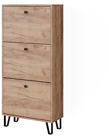 Vicco Shoe tipper Siri, Gold power oak, 60 x 130 cm with 3 hinged drawers